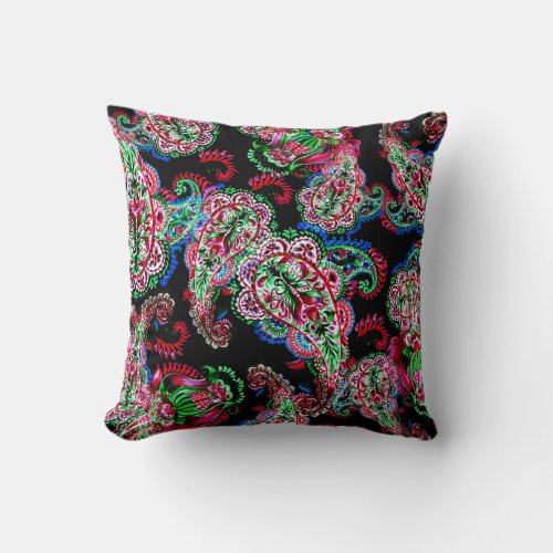 Paisley Floral Pattern Ethnic Background Throw Pillow