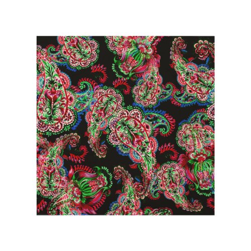 Paisley Floral Pattern Ethnic Background Wood Wall Art