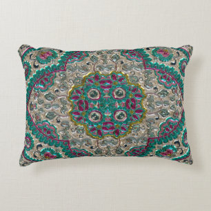 Paisley floral pattern teal silver pink bohemian accent pillow