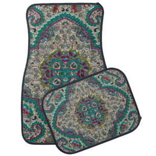 Paisley floral pattern teal silver pink bohemian car floor mat