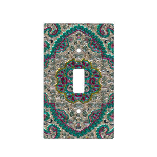 Paisley floral pattern teal silver pink bohemian  light switch cover