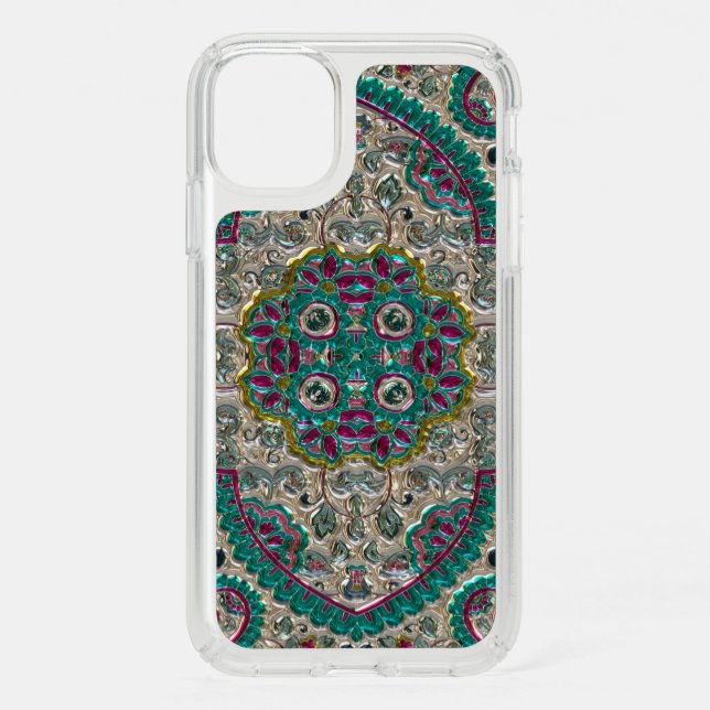 Paisley floral pattern teal silver pink bohemian  speck iPhone 11 case (Front)