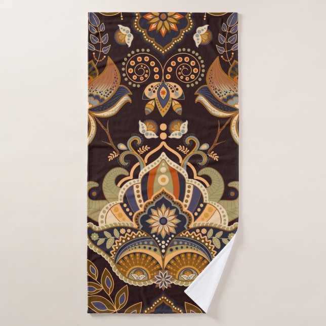 Paisley floral seamless pattern. Dark backdrop wit Bath Towel (Bath Towel)