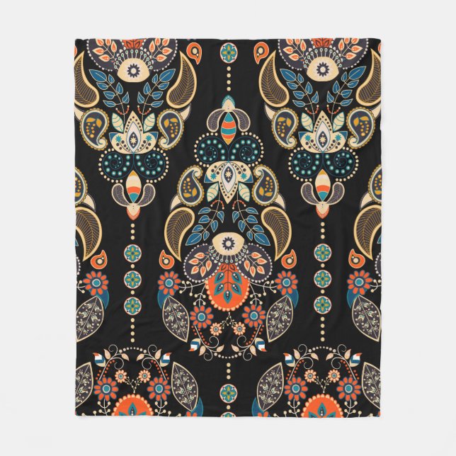 Paisley floral seamless pattern. Dark backdrop wit Fleece Blanket (Front)