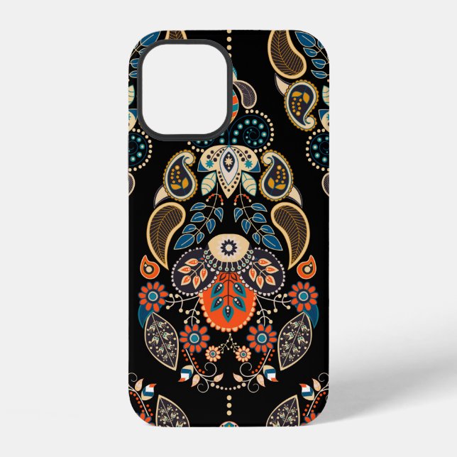Paisley floral seamless pattern. Dark backdrop wit Iphone Case (Back)