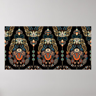 Paisley floral seamless pattern. Dark backdrop wit Poster