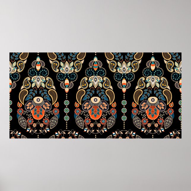 Paisley floral seamless pattern. Dark backdrop wit Poster (Front)