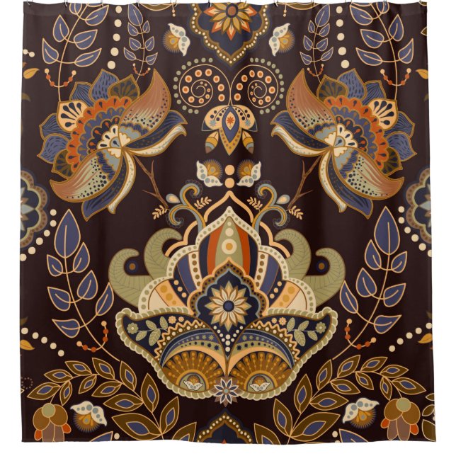 Paisley floral seamless pattern. Dark backdrop wit Shower Curtain (Front)