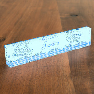 Paisley Flower (Blue) Name Plate