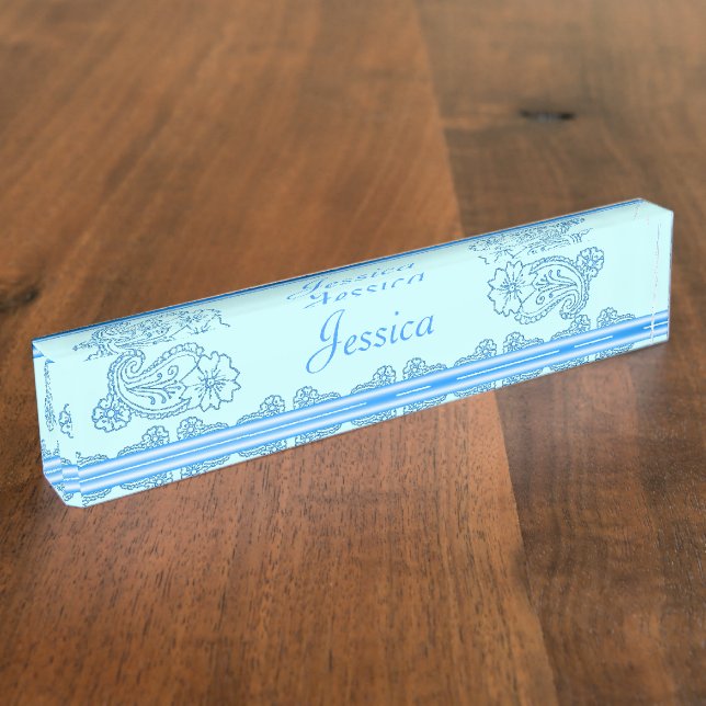 Paisley Flower (Blue) Name Plate (Side)