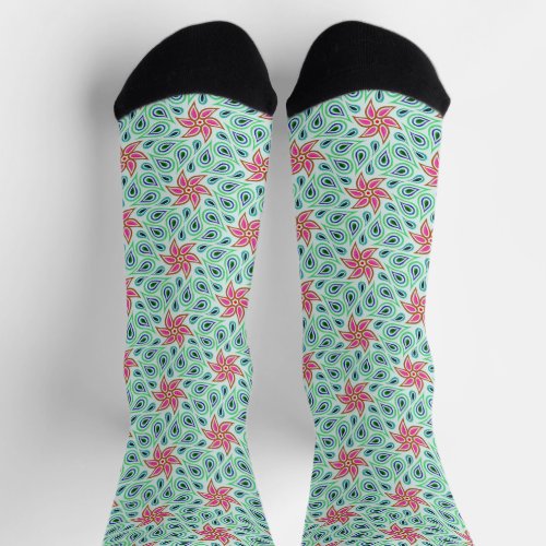    Paisley Flower Chic Pastel Green Floral Pattern Socks