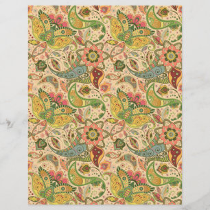 Paisley Flower Scrapbook Paper   Vibrant Floral 