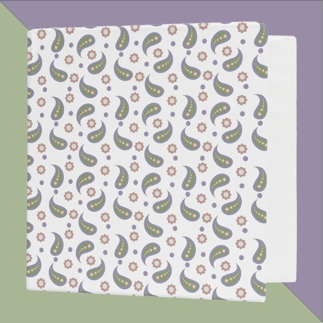 Paisley Flowers Dots Green Pink Purple Pattern 3 Ring Binder (A binder with a pattern of paisley, flowers and dots in green, blue, purple and pink.)