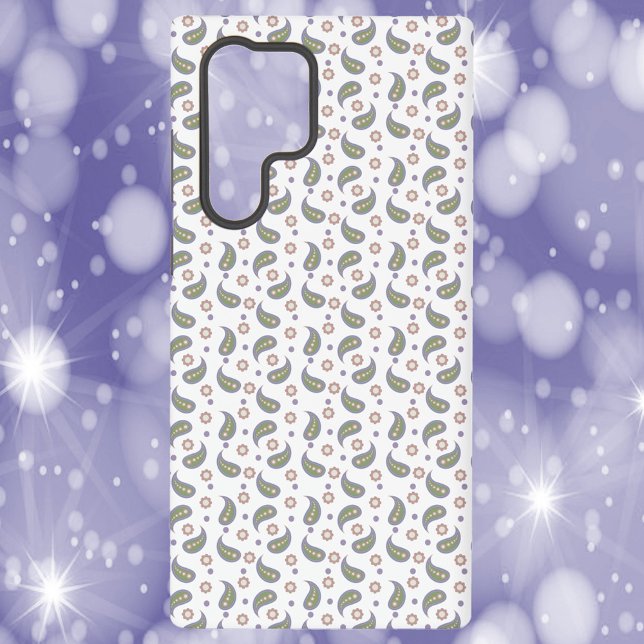 Paisley Flowers Dots Green Pink Purple Samsung Galaxy Case (A phone case with a green, pink, blue and purple paisley, flower and polka dot pattern.)