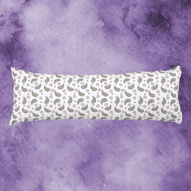 Paisley Flowers Dots Pattern Green Pink Purple Body Pillow (A body pillow with paisley, flowers and dot pattern done in green, blue, pink & purple.)