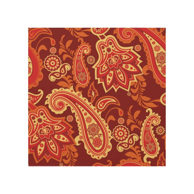 Paisley, flowers: ornamental seamless pattern wood wall art (Front)