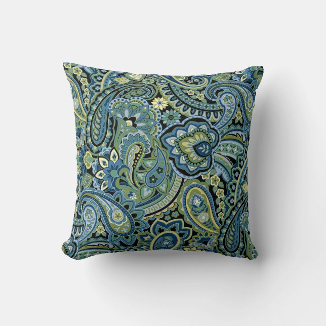 Paisley Forest Green Throw Pillow (Front)