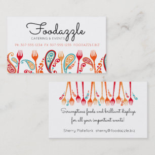 paisley forks party food chef catering culinary business card
