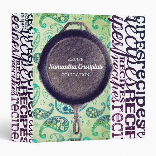 Paisley frying pan skillet personalized recipe 3 ring binder