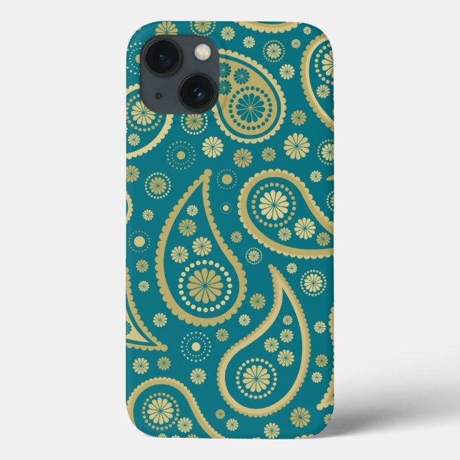 Paisley Funky Print in Teal & Golds Case-Mate iPhone Case (Back)