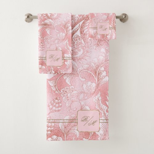 Paisley Garden Floral Monogram PinkGold ID750 Bath Towel Set