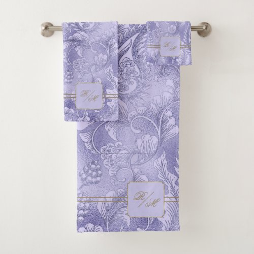 Paisley Garden Floral Monogram VioletGold ID750 Bath Towel Set