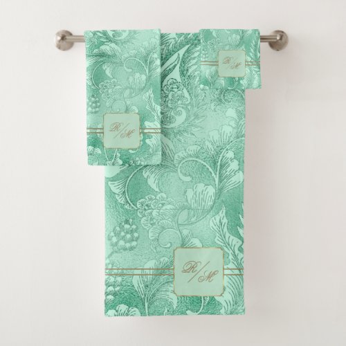 Paisley Garden FloraMonogram Mint GreenGold ID750 Bath Towel Set