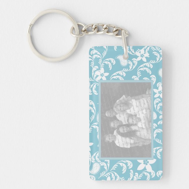 Paisley Garden Light Blue Photo Frame Keychain (Front)