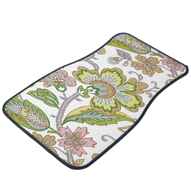 Paisley Garden Stylized Floral Embroidery Car Floor Mat (Angled)