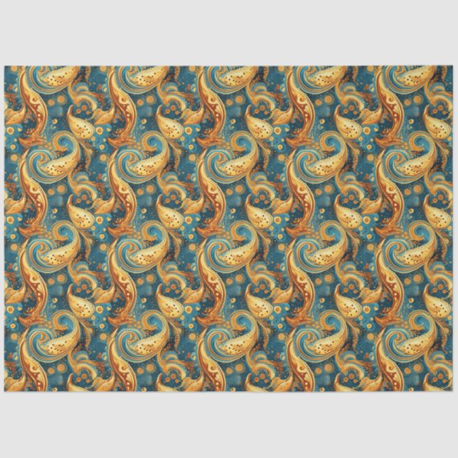 Paisley Golden Flower Abstract Pattern 1 Tissue Paper (Front)