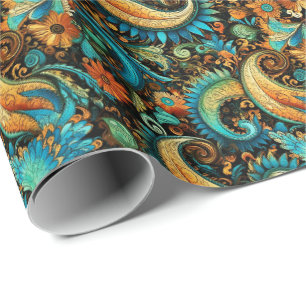 Paisley Golden Flower Abstract Pattern 7 Wrapping Paper