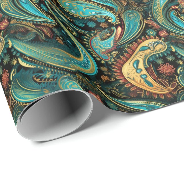 Paisley Golden Flower Abstract Pattern 9 Wrapping Paper (Roll Corner)