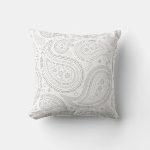 Paisley Gray on White Throw Pillow