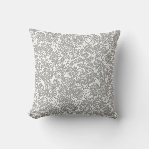 Paisley Gray White Detailed Lace Pattern Cushion