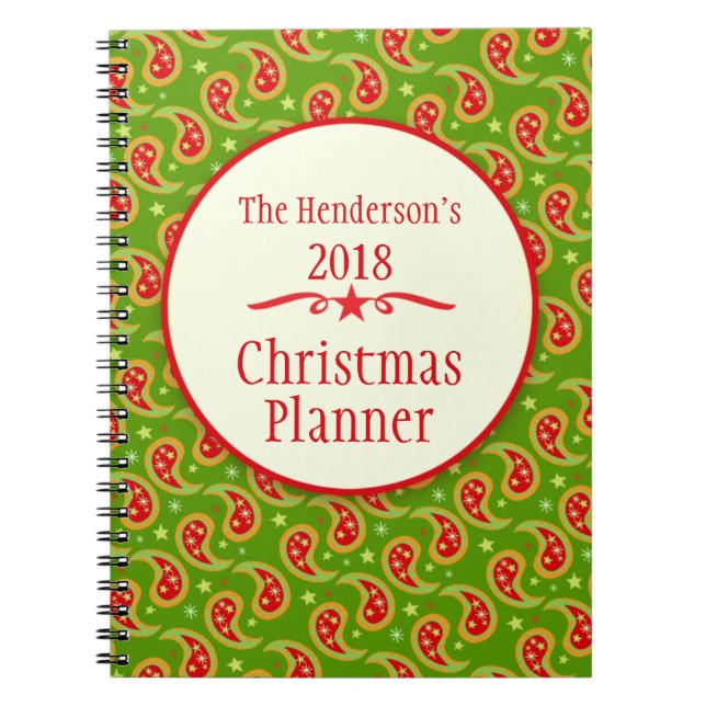 Paisley green family Christmas planner notebook (Front)