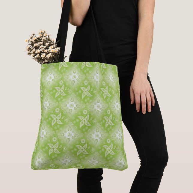 Paisley green lime pattern. tote bag (Close Up)
