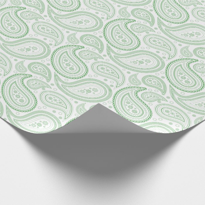 Paisley Green on White Wrapping Paper