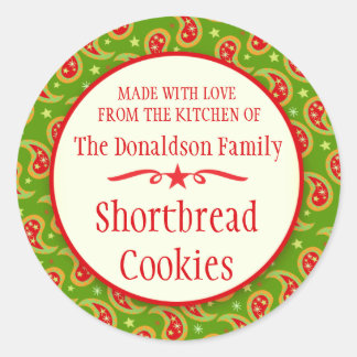 Paisley green red cookie swap baking gift stickers