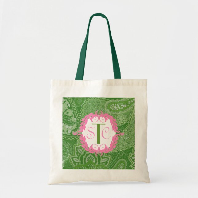 Paisley Grocery Tote, Customizable Monogram Tote Bag (Front)