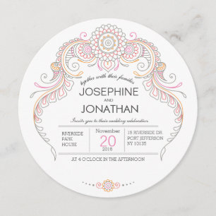 paisley henna design wedding invitation card