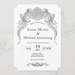 Paisley henna design wedding invitation card