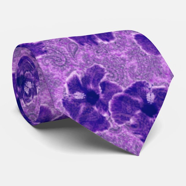 Paisley Hibiscus Hawaiian Retro Two-Sided Printed Neck Tie (Rolled)