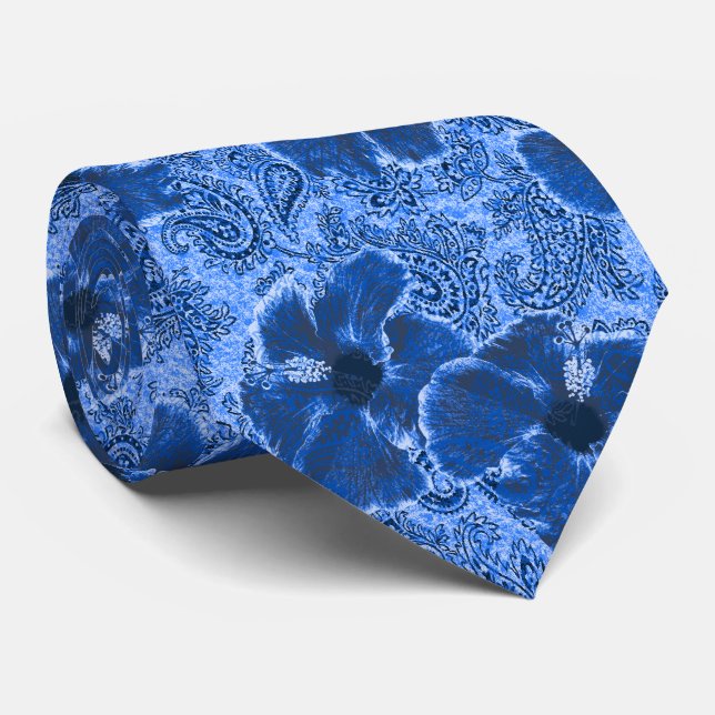 Paisley Hibiscus Hawaiian Retro Two-Sided Printed Neck Tie (Rolled)