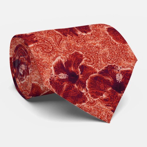 Paisley Hibiscus Hawaiian Retro Two_Sided Printed Tie