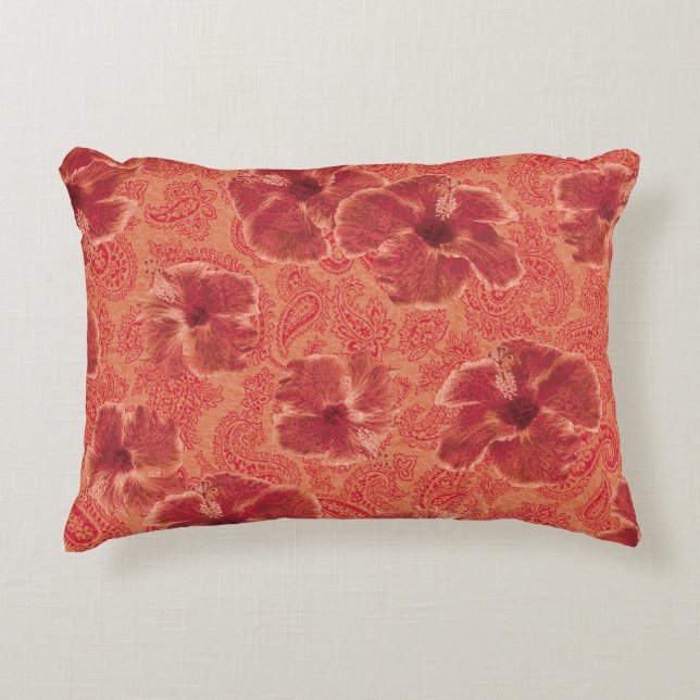 Paisley Hibiscus Vintage Psychedelic Floral Accent Pillow (Front)