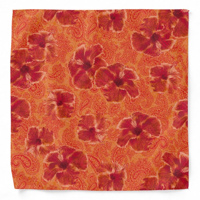 Paisley Hibiscus Vintage Psychedelic Floral Bandana (Front)