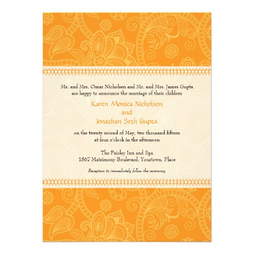 Paisley Impression in Orange Wedding Invitation 5.5