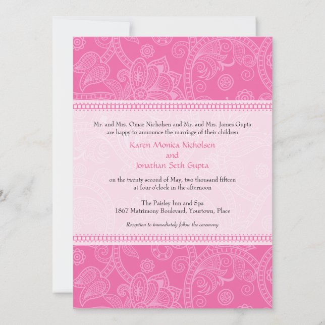 Paisley Impression in Pink Wedding Invitation (Front)