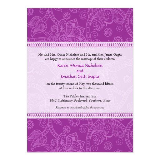 Paisley Impression in Violet Wedding Invitation | Zazzle