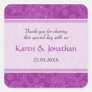 Paisley Impression in Violet Wedding Sticker